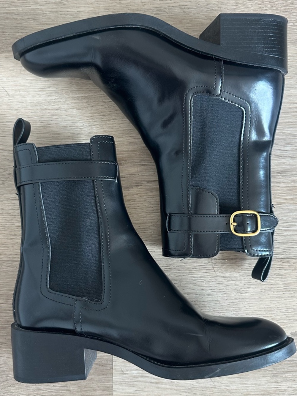 Zara Patent Leather Boots with Buckle - Black - 38